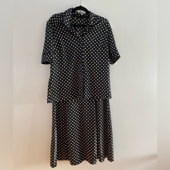 Vintage Black and White Polka Dot Dress + Blouse Set - Picture 1 of 7